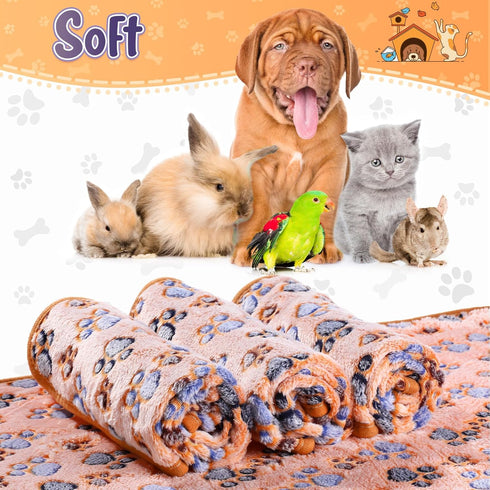 4 Pcs Pet Blanket Dog Puppy Blanket Paw Print Fleece Blanket for Small Medium Pet Dog Cat Warm Soft Sleep Mat Guinea Pig Cage Liners Blanket (Coff...