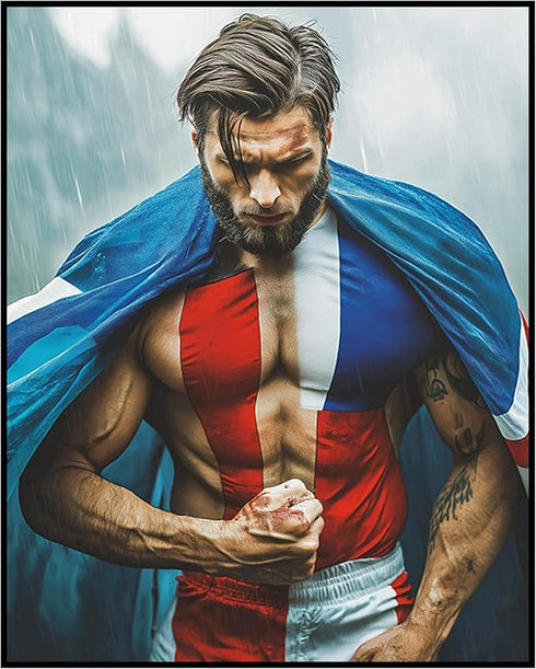 Posterizer 1 pcs-abstract football / soccer suoer hero with flag costume-Sports & Hobby Art Gifts for sports fans Decor for Home & Office- unframe...