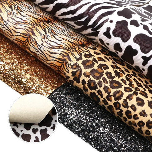 David angie Leopard Cow Animal Pattern Faux Leather Sheet Synthetic Leather Sheet 6Pcs 7.7" x 12.9" (20 cm x 33 cm) for DIY Projects (Assorted)...