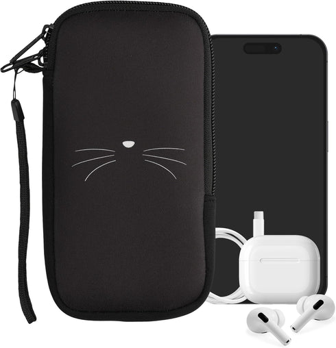 kwmobile Neoprene Sleeve for Smartphone Size XXL - 7" - Shock Absorbing Pouch Case - Protective Phone Bag - Meow Meow White/Black......