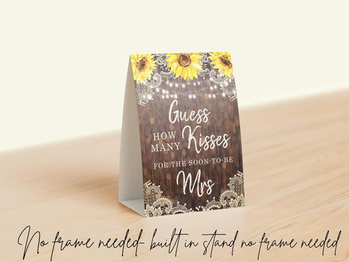 Your Main Event Prints Sunflower Guess How Many Kisses Game Sign and Cards - Perfect for Bridal Showers and Weddings - 1 Self-Standing Sign and 50...