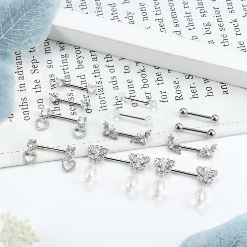 JOERICA 6 Pairs 14G Nipple Rings for Women 316L Stainless Steel Heart Butterfly Moon CZ Flower Barbell Nipple Rings Set Cute Nipplerings Piercing ...