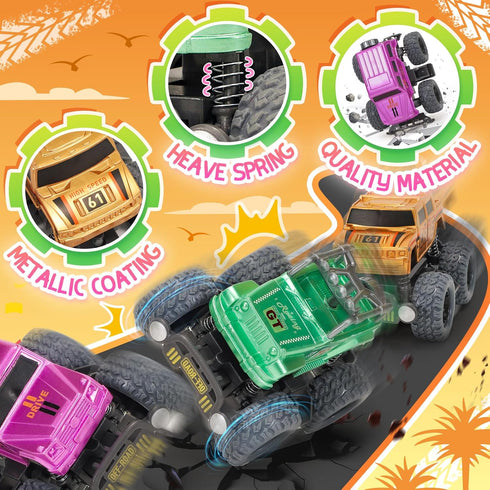 Monster Truck Toys for Boys, 4 Pcs Toy Cars Flip Stunt Car, Pull Back Race Cars Party Favors Friction Powered Cars Retro Toddler Toys Vehicles Goo...