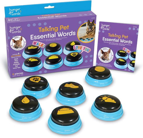 Hunger For Words Talking Pet Essential Words - 6 Piece Set Pre-Recorded Speech Buttons for Dogs, Dog Buttons for Communication...