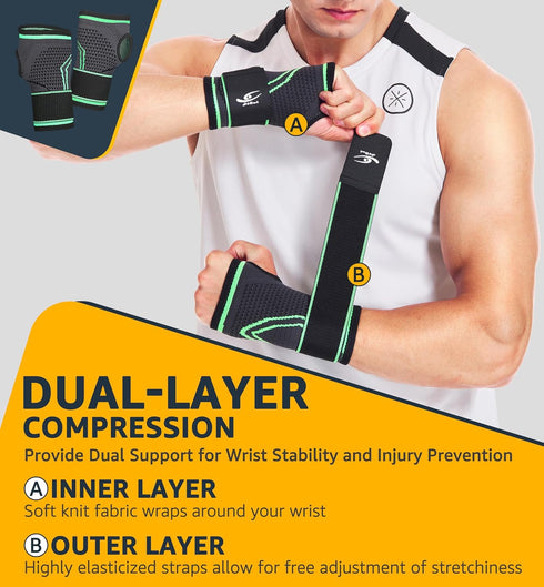 HiRui 2-Pack Wrist Brace Wrist Wraps, Hand Compression Sleeves with Wrist Straps Support for Fitness Weightlifting MTB Tendonitis Carpal Tunnel Ar...
