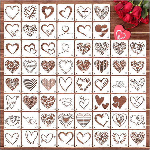 Small Heart Stencils for Painting on Wood Stone Reusable Love Stencils for Adults on Wood Fabric Rock Card Art Paint Wall Furniture Home Decor...