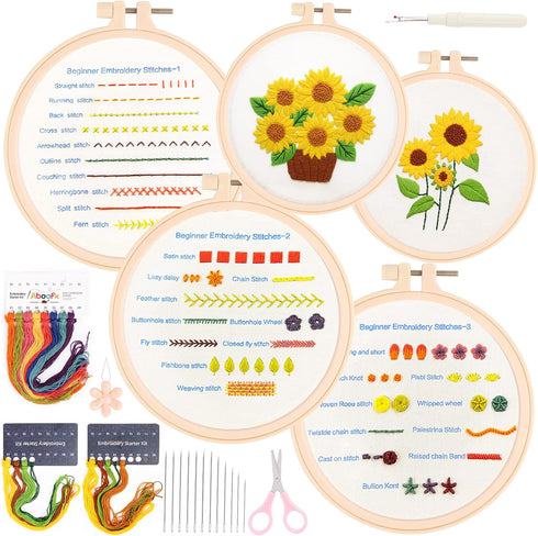 5 Set Embroidery Stitches Practice Kit,Embroidery Kit for Beginners with Embroidery Patterns,Beginner Embroidery Kit......
