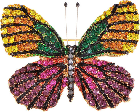 Alilang Golden Tone Shine Multicolor Rhinestone Monarch Butterfly Bug Brooch Pin...