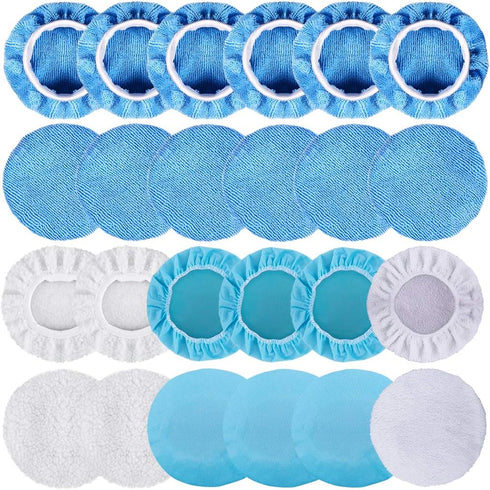 SIQUK 24 Packs Car Polisher Pad Bonnets 5 to 6 Inch Polishing Bonnet with 12 Packs Microfiber Bonnets 4 Packs Waxing Bonnet 6 Packs Non-Woven Buff...