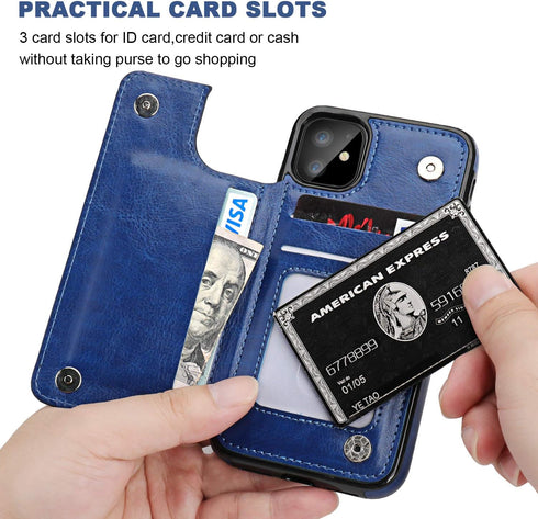 for iPhone 11 Wallet Case with Card Holder,OT ONETOP PU Leather Kickstand Card Slots Case,Double Magnetic Clasp and Durable Shockproof Cover for i...