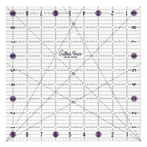 The Quilted Bear Quilting Rulers - Transparent Acrylic Non Slip Quilting, Patchwork & Sewing Ruler with Clear Black Lines & 30, 45 & 60 Degree Ang...