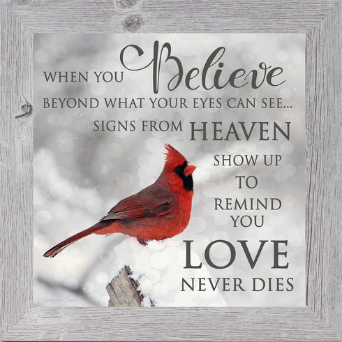 Summer Snow Cardinal Sympathy When You Believe Beyond What Your Eyes Can See | SS6848 - Framed Glittered Glassless Acrylic Sealed Picture...