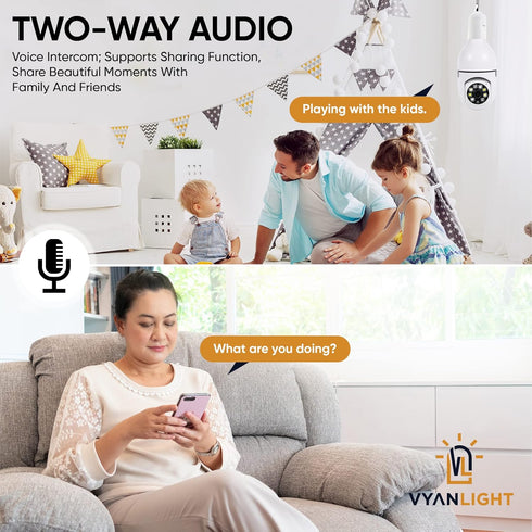 VYANLIGHT 4MP Security Camera with 2.4GHz WiFi, 360° Panoramic Pan-Tilt-Zoom View, 2K Full-Color Night Vision Bulb Video Camera, Motion Detection ...