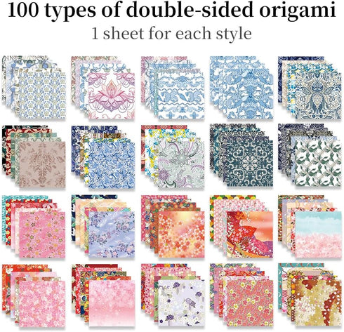 Origami Paper Kit Dobule Sided 100 Sheets 100 Colors 6 Inch Japanese Chiyo Square Easy Fold Arts Crafts DIY Handwork Origami Papers Beginner Sakur...