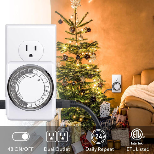 HBN Indoor Timers for Electrical Outlets,24 Hour Mechanical Outlet Timer,Dual Outlets,15 Minute Intervals,2 Polarized Outlets,Heavy Duty Daily On/...