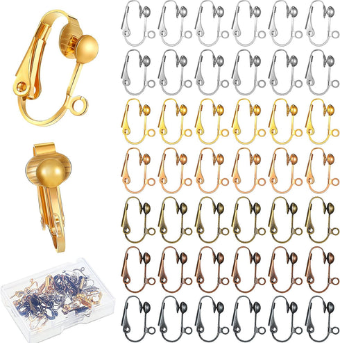 Kenning 42 Pieces Clip-On Earring Converter with Easy Open Loop Brass Clip-On Earring Converter for None Pierced Component DIY Turn Any Studs 7 Co...