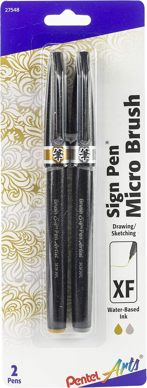 Pentel Arts Sign Pen Micro Brush, Gold & Silver Ink, 2-pk (SESF30BPXZ)...