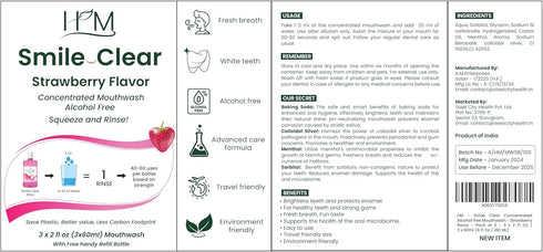 HM - Smile Clear Concentrated Alcohol Free Mouthwash, Dental Care-Smart Ingredients,for Bad Breath, whitening Teeth,Healthy Gums. (Strawberry Pack...