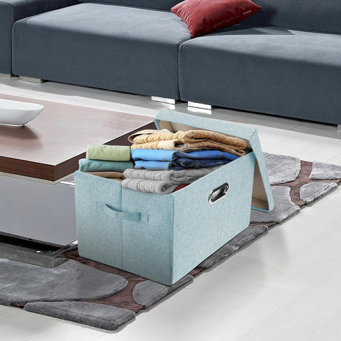 TYEERS Collapsible Storage Bins With Lids, Large Fabric Storage Boxes - 2 Pack - Aqua Spring...
