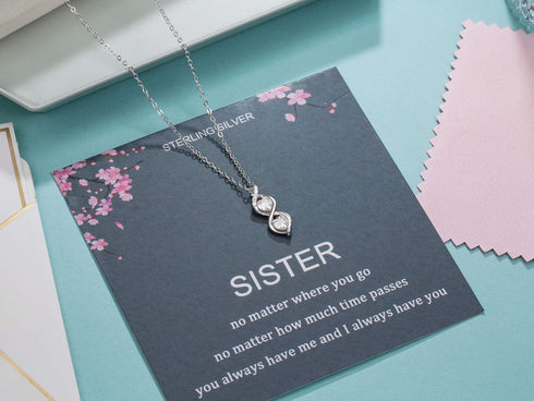 Sister Gifts from Sister, Sterling Silver Infinite Two Interlocking Infinity Double Hearts Necklace, Birthday Jewelry Gift Necklaces for Sisters, ...