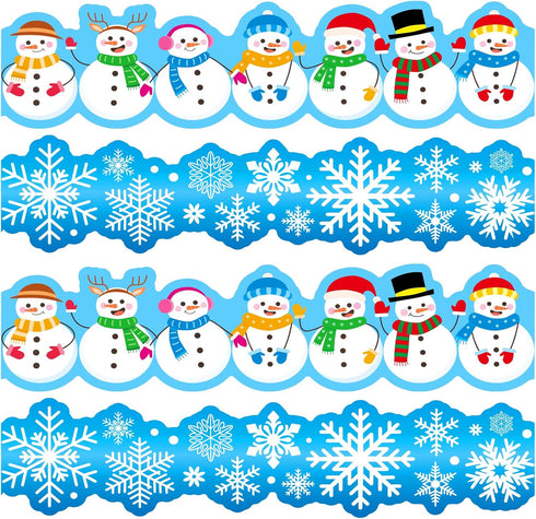 Winter Bulletin Board 78.7FT Cutout Classroom Decor Snowflake Bulletin Border Christmas Holiday Snowman Trim Border Self-Adhesive Label Sticker fo...
