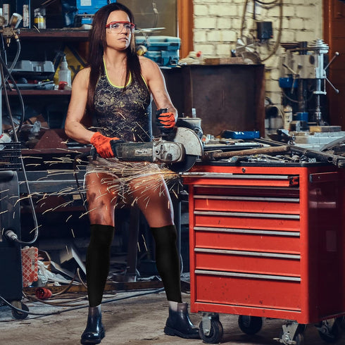 Zhanmai Cut Resistant Leg Sleeves Bite-Proof Protective Leg Sleeves for Welding, Lawn Mowing Guard Safety (Black, Heel Hole Style)...