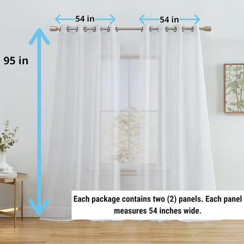 HLC.ME Sheer White Curtains - 2 Panels Semi Sheer Voile Window Curtain Drapes Grommet Panels for Bedroom, Living Room & Kids Room (54" W x 95" L, ...