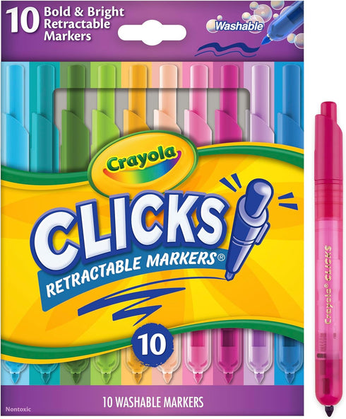 Crayola Clicks Retractable Markers (10ct), Washable Markers for Kids, Click Markers, School Supplies for Kids, Gifts, Ages 5+...