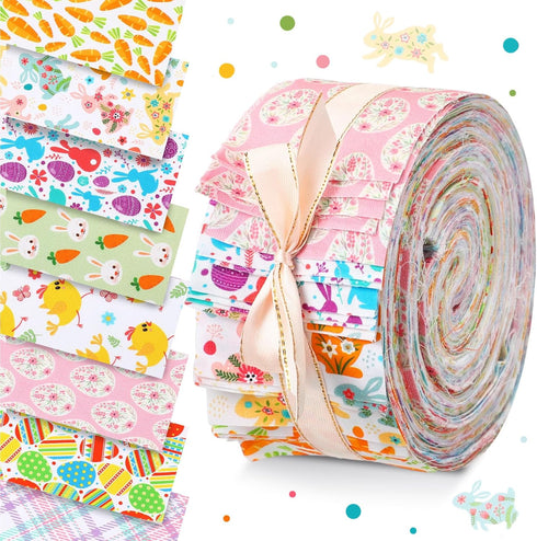 Peryiter 40 Pcs Cotton Jelly Fabric Roll Quilting Strips Different Patterns Patchwork Craft Sewing Supplies for Quilters Crafting Sewing DIY Craft...