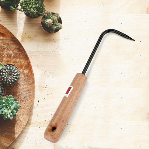 Bonsai Root Hook, 22cm Manganese Steel Single Claw Gardening Hook Root Pick Rake Bonsai Tool Handle Weeder with Comfortable Wooden Handle for Outd...