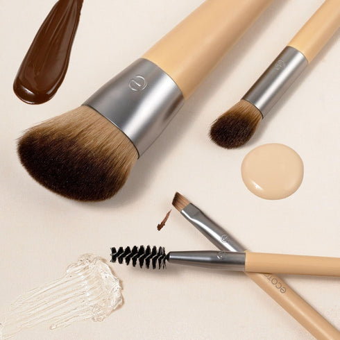 EcoTools New Natural Conceal, Enhance, & Sculpt Trio, Makeup Brushes For Foundation, Concealer, & Brows, Dense, Synthetic Bristles For Sculpting F...
