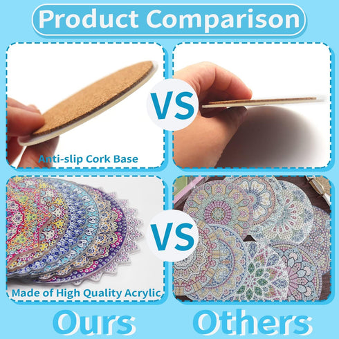 Benvo 8 Pcs Diamond Painting Coasters Kit Mandala Cup Coasters DIY Diamond Art Kits with Diamond Painting Pens, Holders, Cork Base for Beginners A...