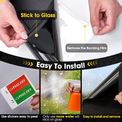 Coavas Blackout Window Film UV Heat Blocking Window Privacy Film Room Darkening Frosted Glass Windows Cover Static Cling Removable Windows Tint fo...