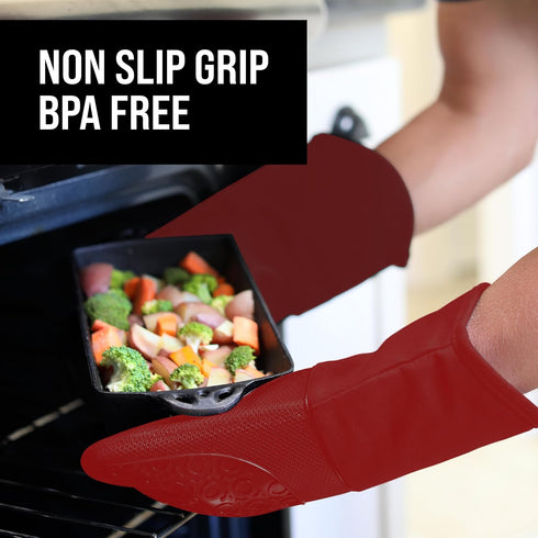 BPA-Free Silicone Oven Mitts Ultra Heat Resistant up to 500°F - Oven Mitts with Thick Cotton Liner - Long Slip Resistant Pot Holders, Flexible Ove...