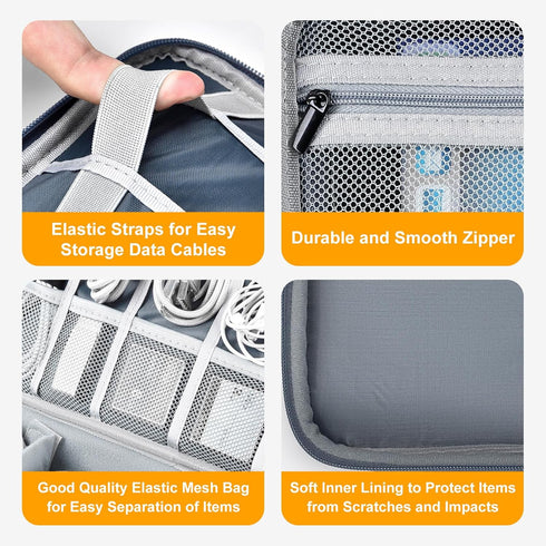 Large Capacity Electronics Accessories Organizer Travel Case with Adjustable Divider Waterproof Leather Cord Organizer Case Shockproof Tech Organi...