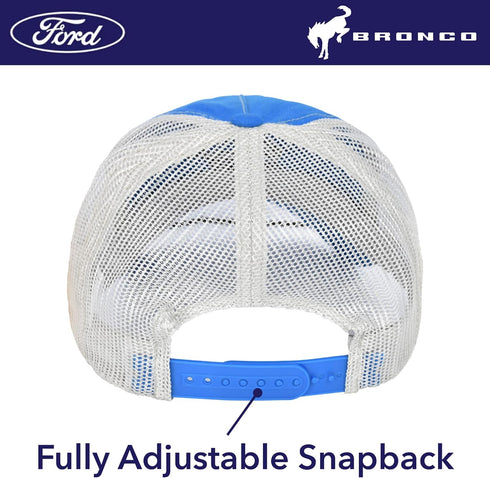 Ford Bronco Embroidered Logo Washed Cotton Adjustable Trucker Hat with Curved Brim, Royal Blue, One Size...