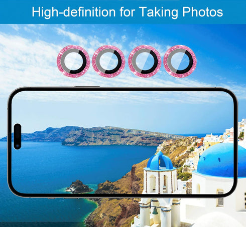 [3+1 Compatible with iPhone 14 Pro & iPhone 14 Pro Max Camera Lens Protector Glitter Bling, Tempered Glass Clear Camera Cover Screen Protector Met...