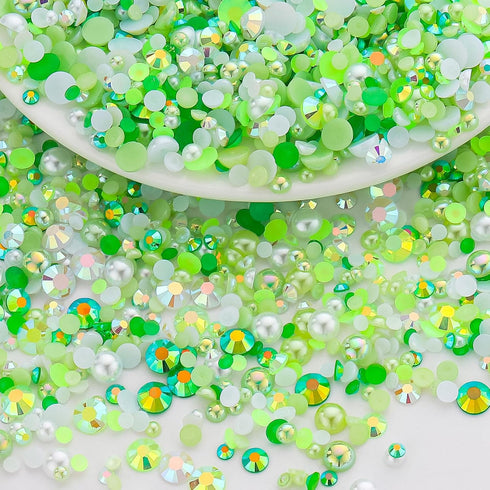 14400PCS Green Flatback Pearls Rhinestones,B7000 Jewelry Glue with Flat Back Pearl and Resin Rhinestones for Crafts,Tumblers,Shoes,Nails,Face Art,...