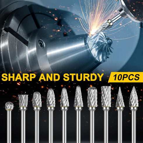 Carbide Burr Set Compatible with Dremel Rotary 1/8" Shank 10PCS Die Grinder Rotary Tool Rasp Bits Accessories for Woodworking Drilling Metal Carvi...