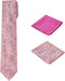 Men's Woven Paisley Regular Length Neck Tie with 2 Handkerchief Pocket Squares Hanky Set - Pink Fuchsia...