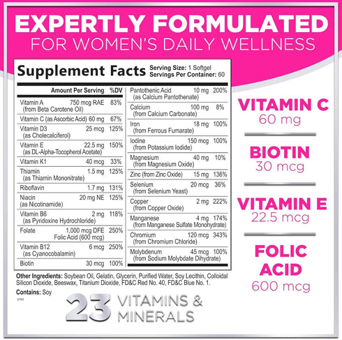 Womens Complete Multivitamin - Once Daily Women's Multi with Vitamin A, B6, B12, C, D, Biotin, Folate, Iron & Zinc, Energy & Immune Health Support...
