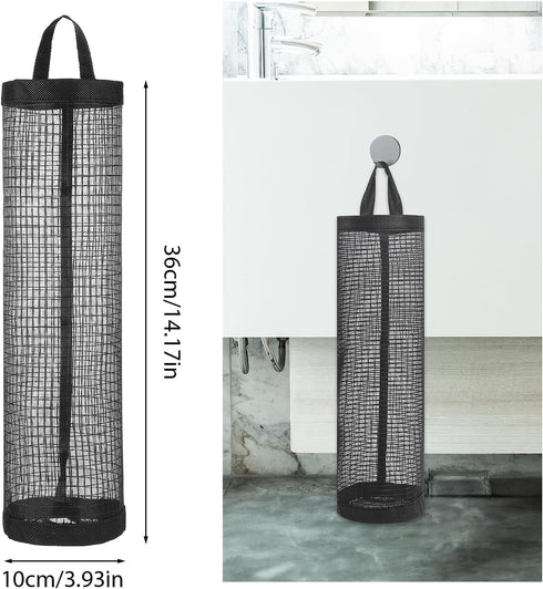 2 Pcs Plastic Bag Holder, Reusable Wall Mount Grocery Bag Holder Mesh Hanging Storage Bag Dispenser Trash Bag Organizer for Home Kitchen Camper - ...