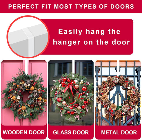 2 Pack Solid Wreath Hanger for Front Door Window Wreath Hooks Holder Over The Door Metal Hook Hangers (White, 12 inch)...