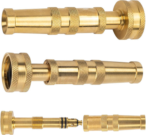 Hourleey Adjustable Twist Hose Nozzle, 4" Heavy-Duty Brass 3/4" GHT Hose Nozzle with 2 Garden Hose Rubber Washers (1 Pack)...