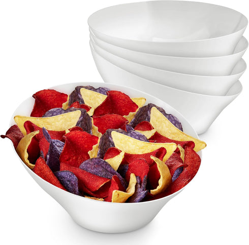 54oz White Plastic Serving Bowls (4 Pack) Large Disposable Snack Bowl Candy Dishes, Buffet Containers, Chips, Popcorn, Snacks, Punch, Salad Bar, P...