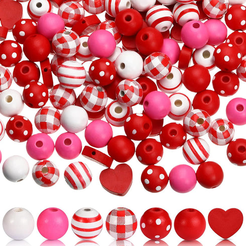 Blulu 210 Pieces Valentine's Day Craft Beads Wood Round Beads Wooden Spacer for Valentine's Day DIY Craft Decoration(Red)...
