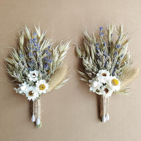 Dried Flowers Boutonniere for Men Wedding 2 Pieces Set Groom Boutonniere kit Boho Pampas Fall Anniversary Decorations (Lavender)...