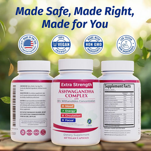 1 Body Ashwagandha Complex with Shoden® – Clinically Supported Stress Relief, Sleep, and Energy Support – Vegan, Non-GMO Supplements – 60 Capsules...