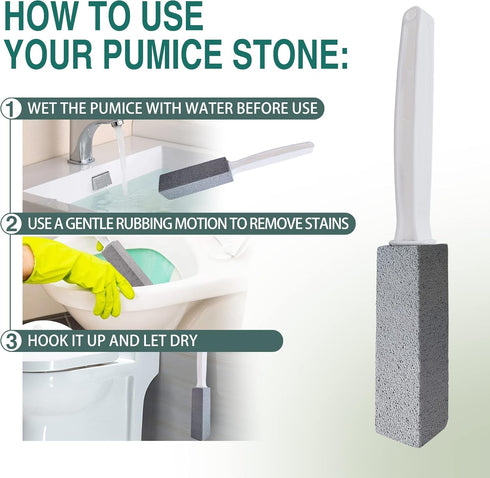2 ps Pumice Stone long handle Toilet Cleaner Tool Stain Hard Water Ring Remover for Toilet, Pool, Bathroom, Sink (Long Handle-Grey)...