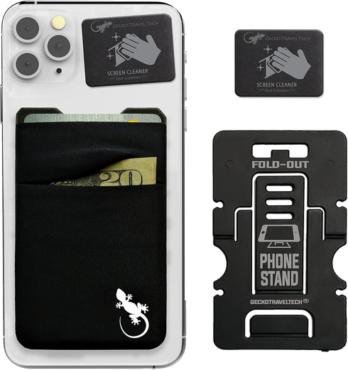 Double Pocket Gecko Phone Wallet - Smartphone Adhesive Card Holder - Cell Phone Pouch - Mobile Stick on Spandex Pocket by Gecko - Carry Credit Car...
